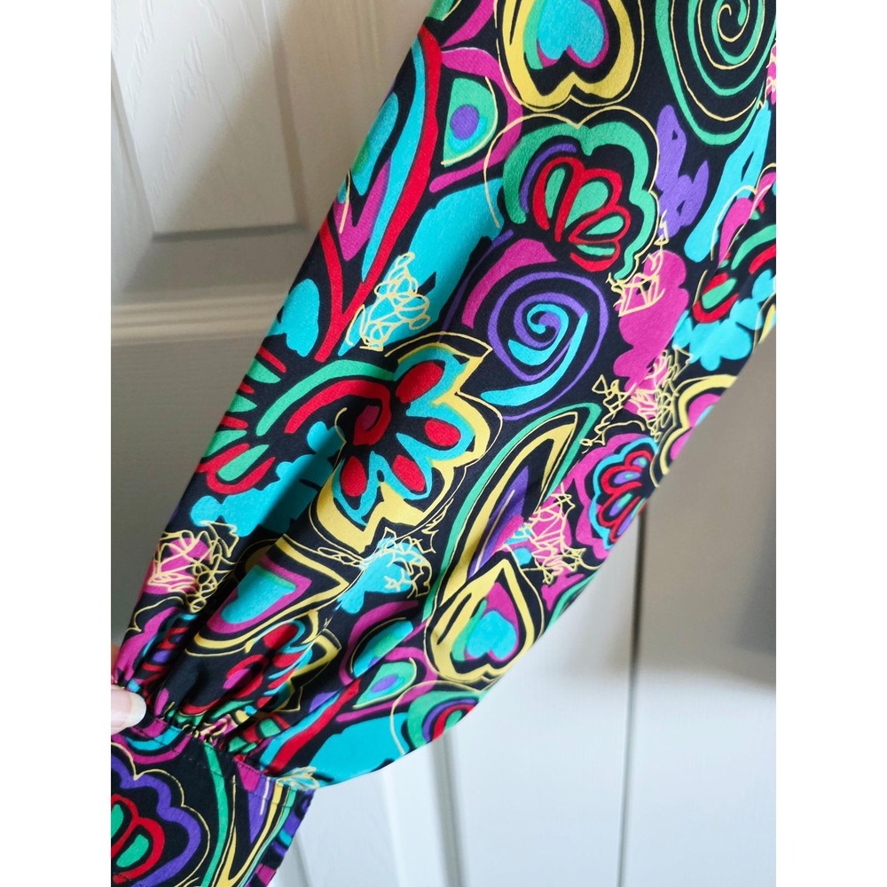 Jaeger 32 Vintage 80's Great Britain Psychedelic Paisley Heart Blouse Multicolor - Picture 8 of 8